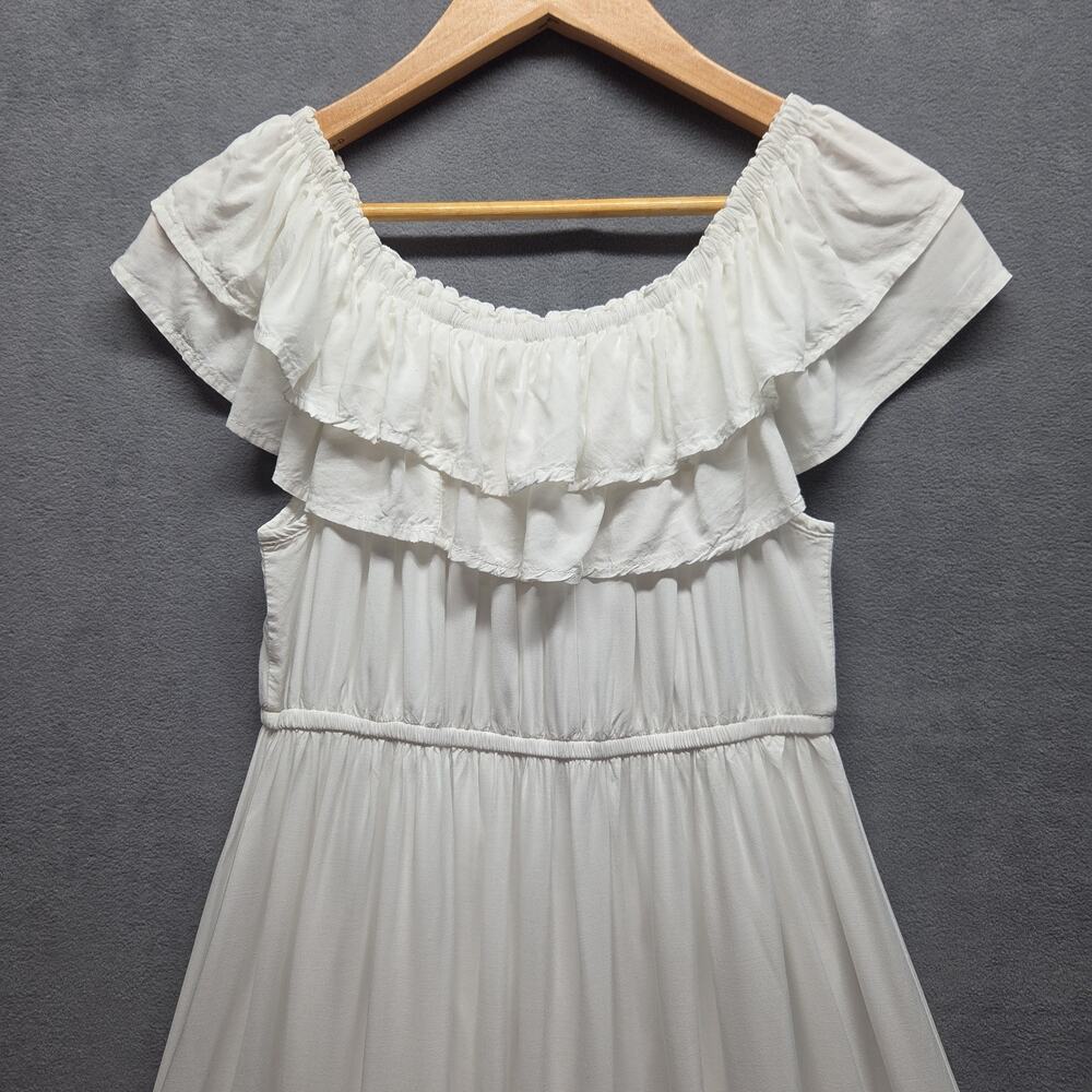 Anna-Kaci White Ruffle Maxi Dress L Off Shoulder Boho Coastal Vacation Feminine - Picture 5 of 14